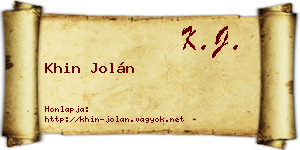 Khin Jolán névjegykártya